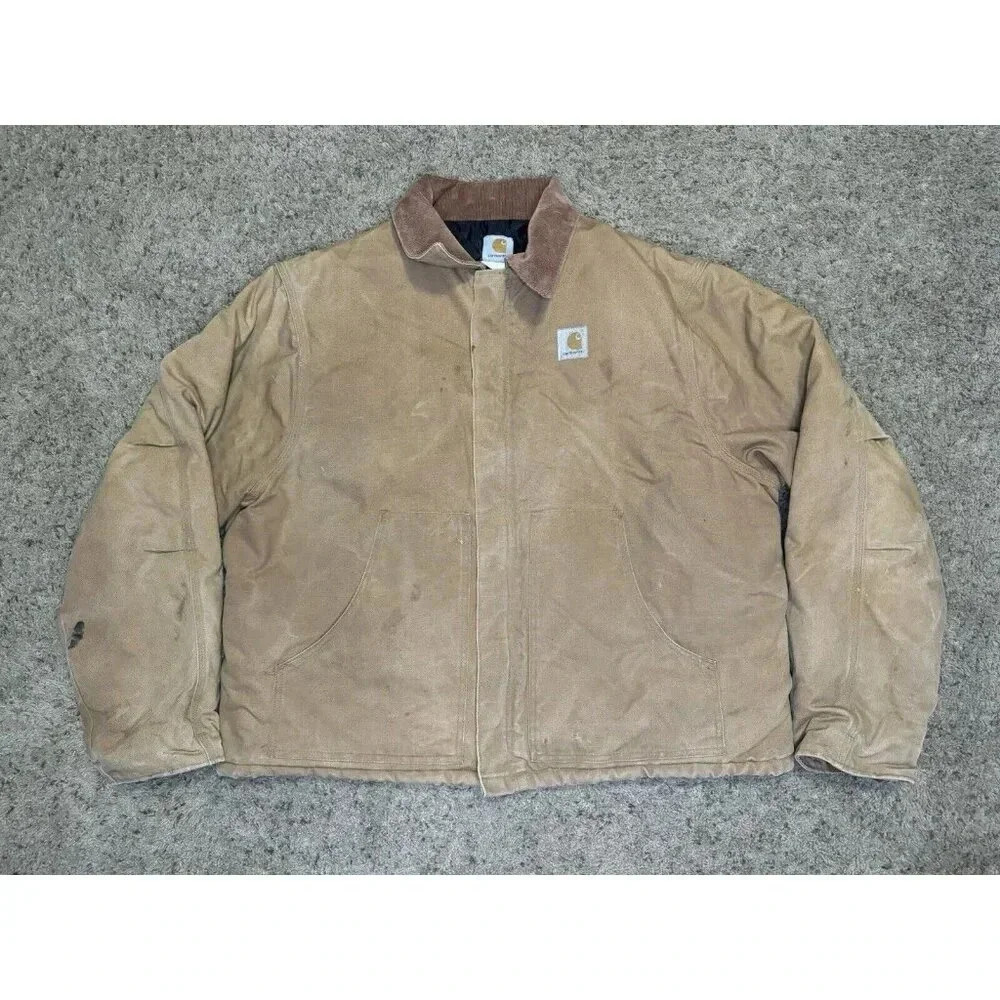 VTG CARHARTT Men’s Duck Jacket Brown Chore Barn Work Rugged Quilt Lined 54 Tall